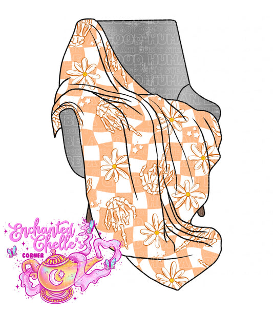 Orange checker Skeleton hand blanket