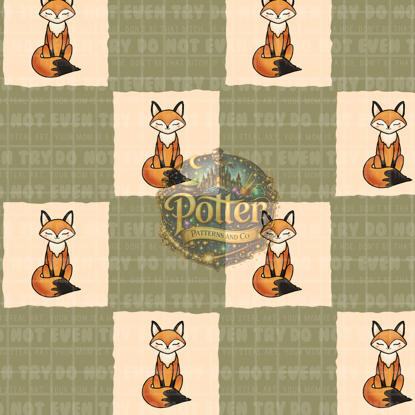 Fox Rustic Checker- Green Seamless