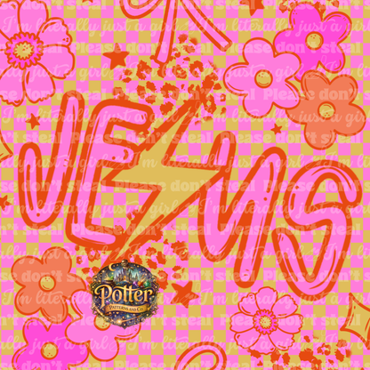 Groovy Flower Checker Jesus- Seamless