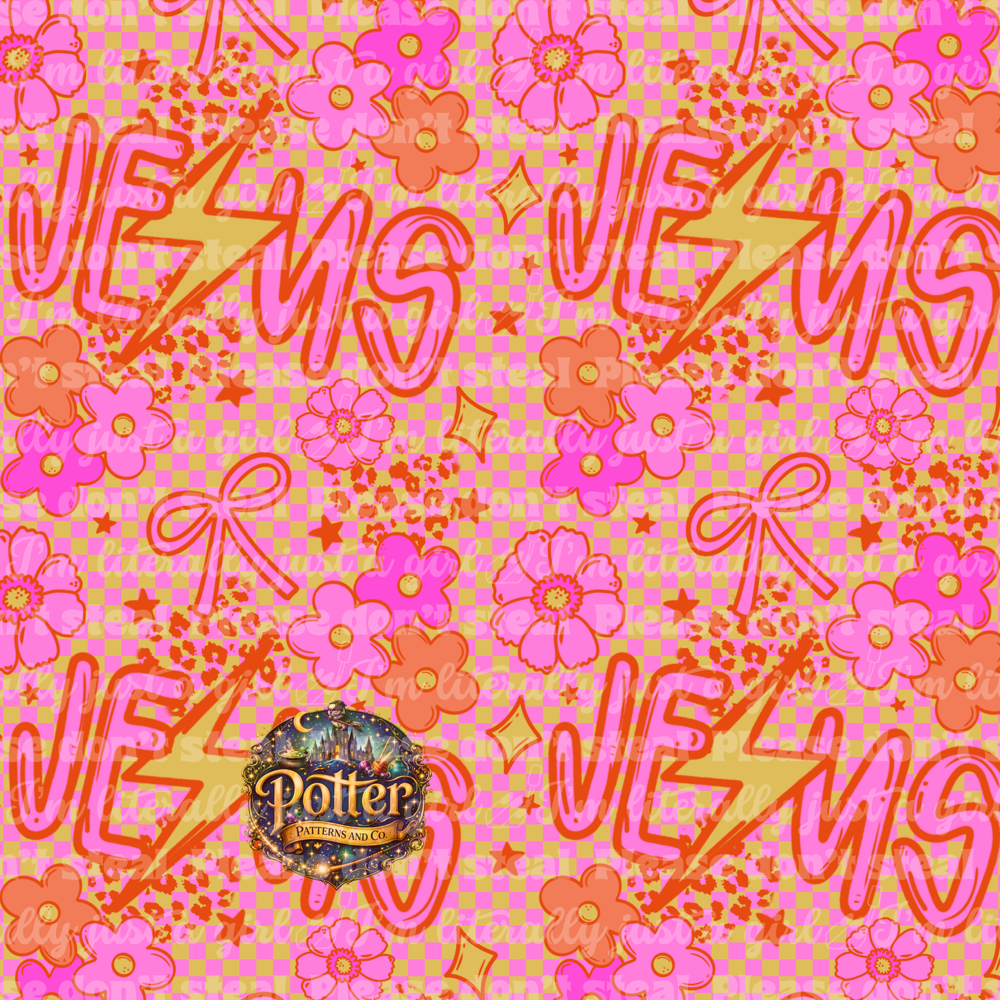 Groovy Flower Checker Jesus- Seamless
