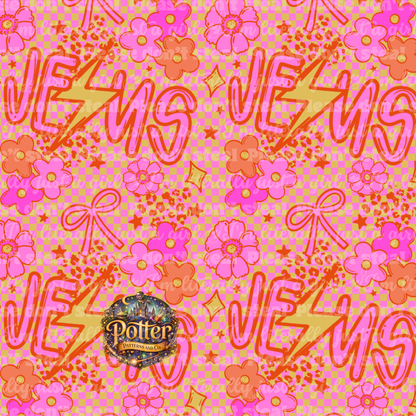 Groovy Flower Checker Jesus- Seamless