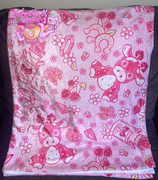 Pink mushroom cow RTS blanket