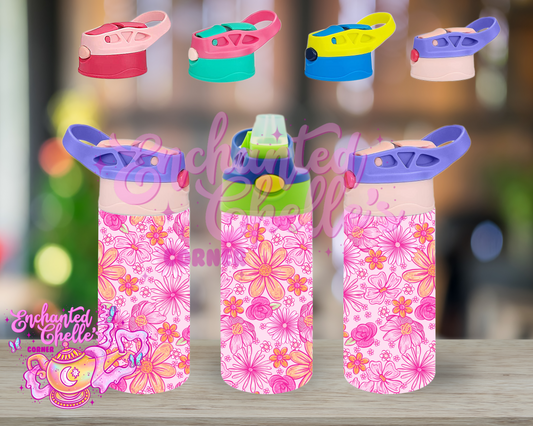 Light Pink orange floral Sip Straw Sippy