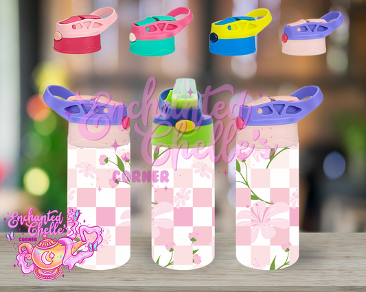 Pink dainty floral check  Sip Straw Sippy