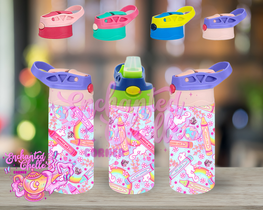 Pink back to school crayon Sip Straw Sippy