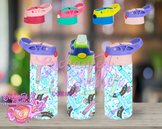 Blue back to school crayon Sip Straw Sippy