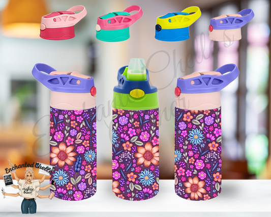 Embroidered flowers Sip Straw Sippy