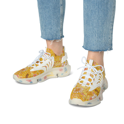 Yellow Floral Women's Mesh Sneakers