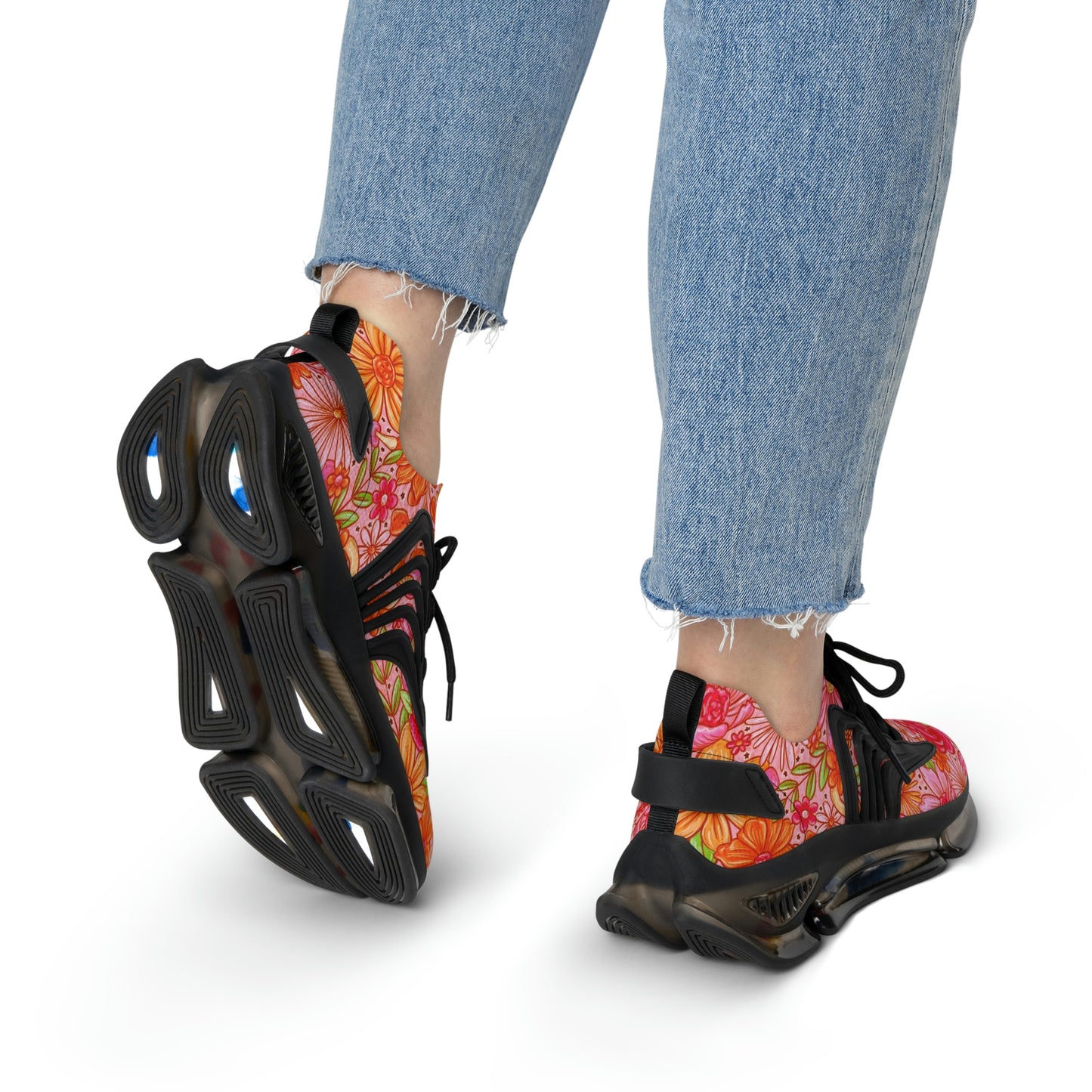 Orange floral Women's Mesh Sneakers