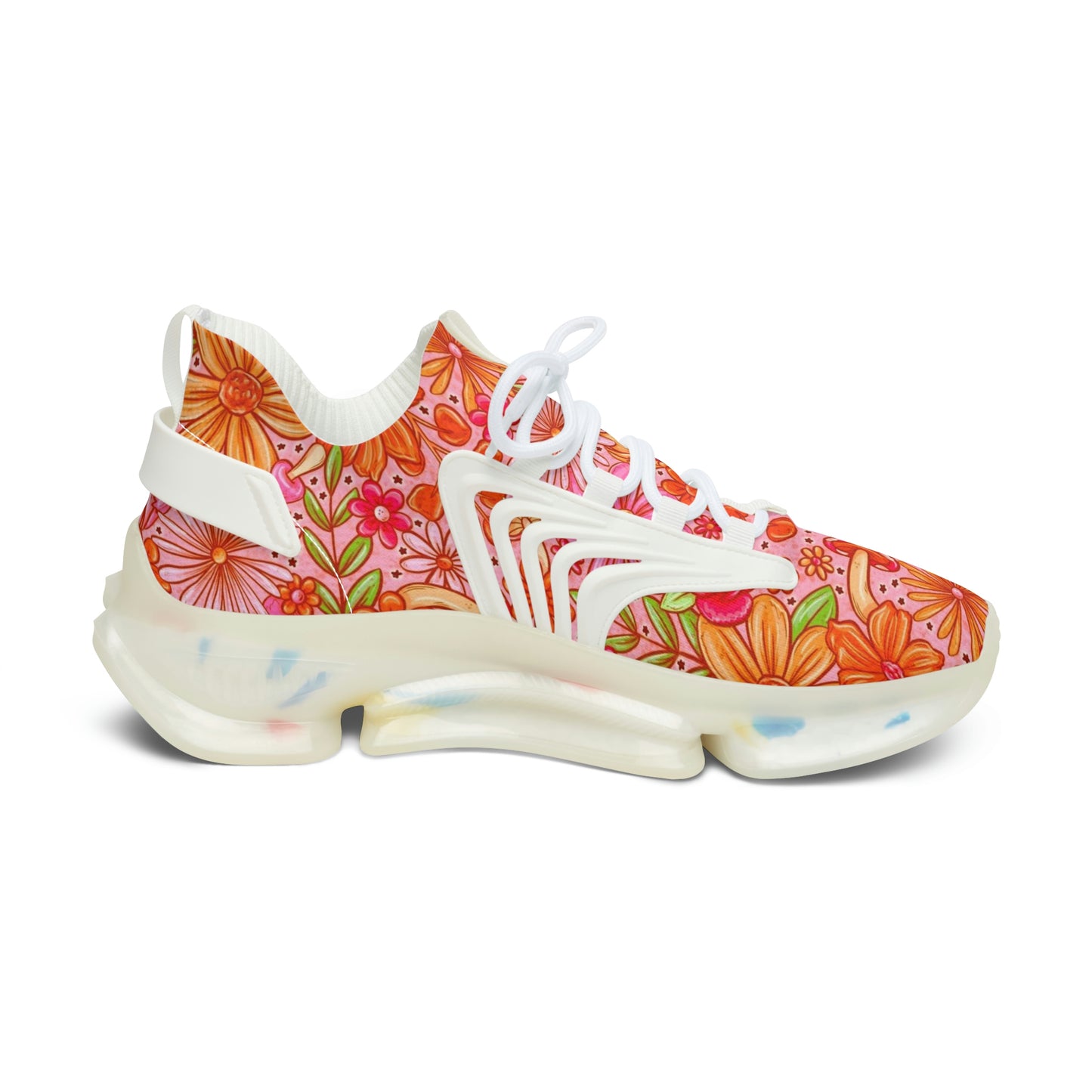 Orange floral Women's Mesh Sneakers