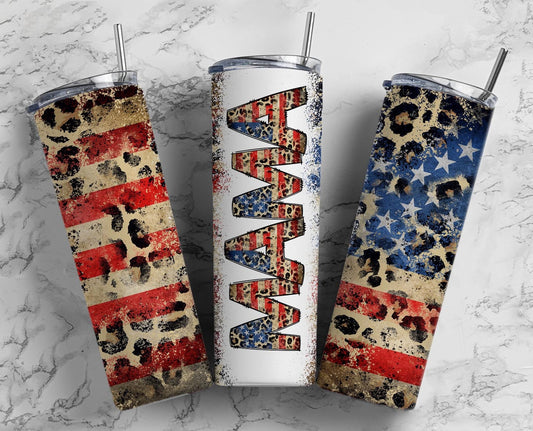 Red, White, & Blue Leopard MAMA Tumbler