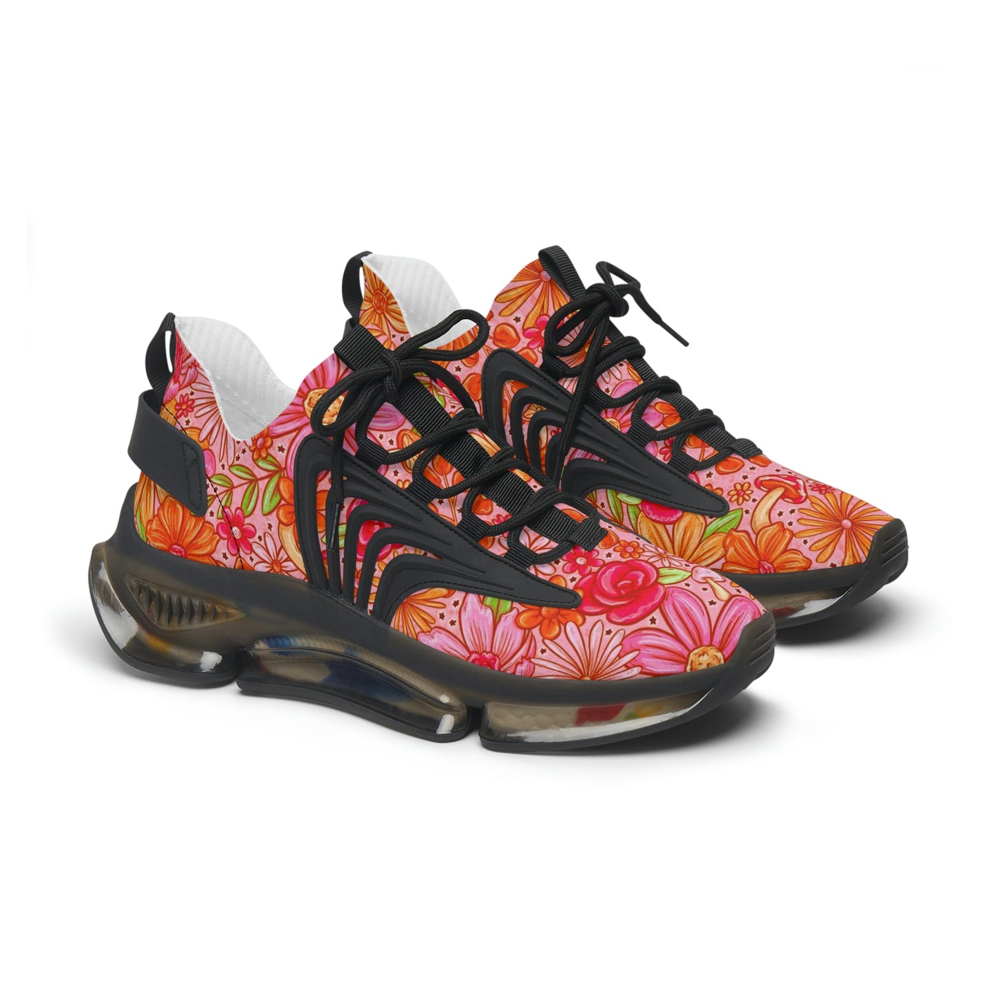 Orange floral Women's Mesh Sneakers