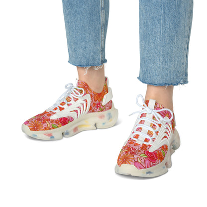 Orange floral Women's Mesh Sneakers