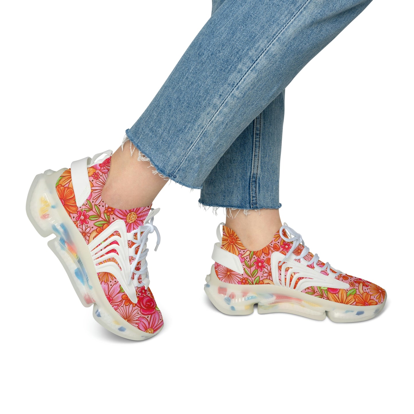 Orange floral Women's Mesh Sneakers