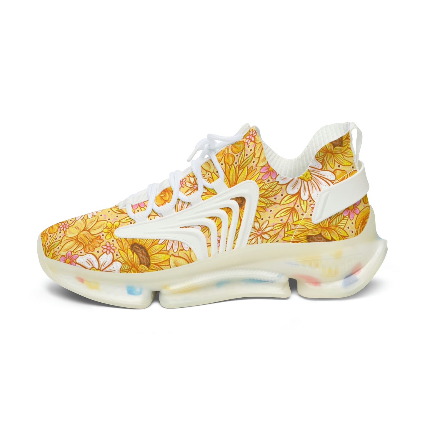 Yellow Floral Women's Mesh Sneakers