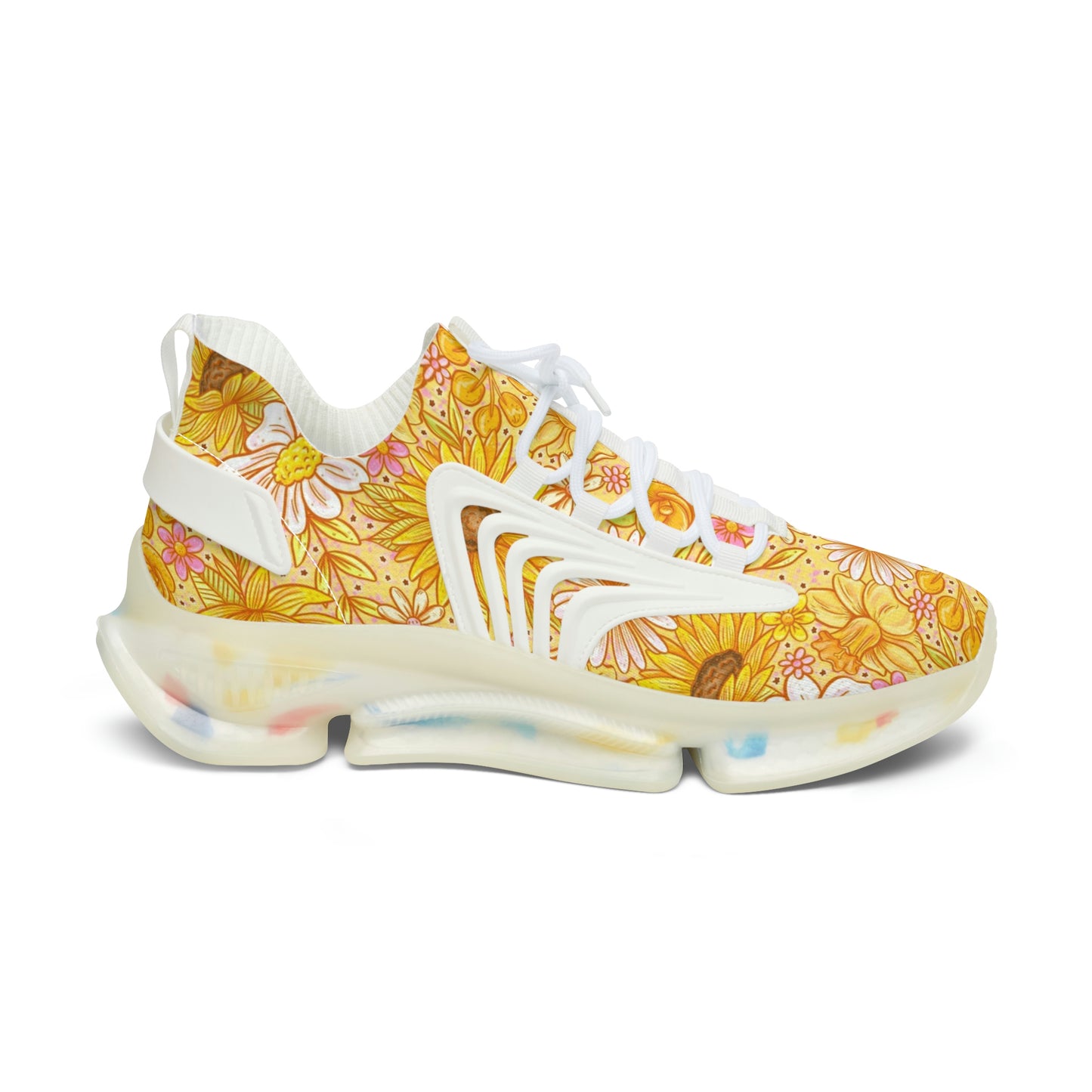 Yellow Floral Women's Mesh Sneakers