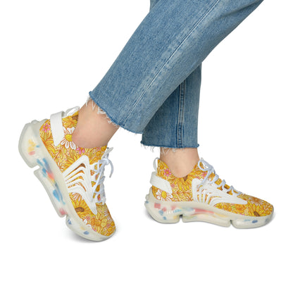 Yellow Floral Women's Mesh Sneakers