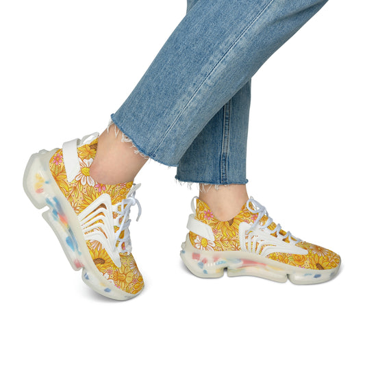 Yellow Floral Women's Mesh Sneakers