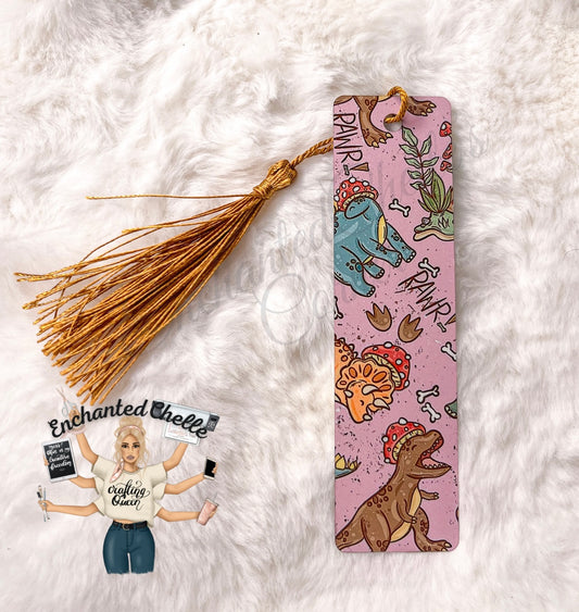 Pink Dino CottageCore Bookmark