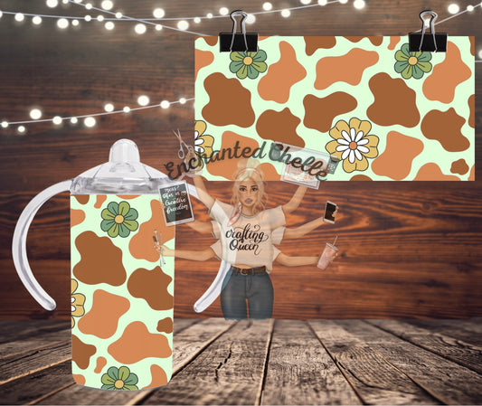 Green Cow Flowers Sippy Cup