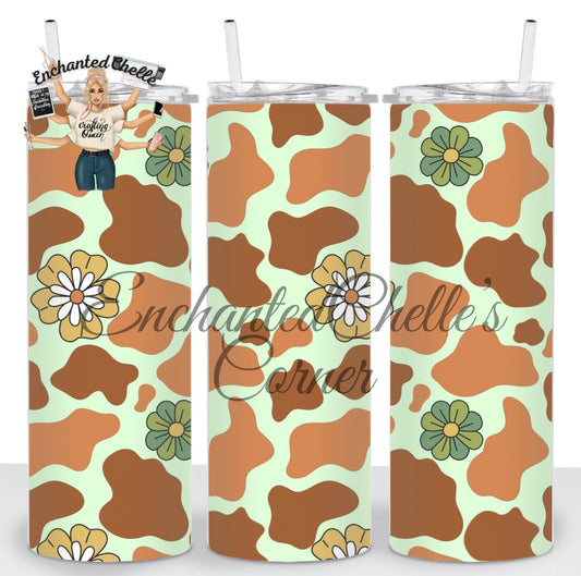 Green Cow Flower Tumbler