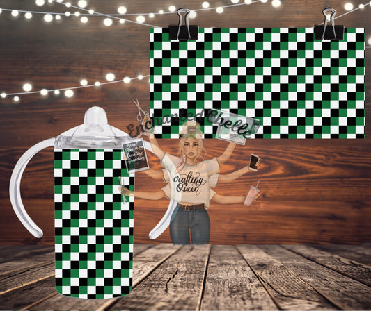 Green Checker Flowers Sippy Cup